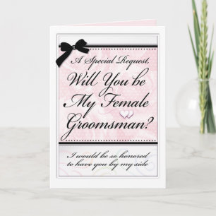 Female Groomsman Wedding Elegant Roses and Hearts Card