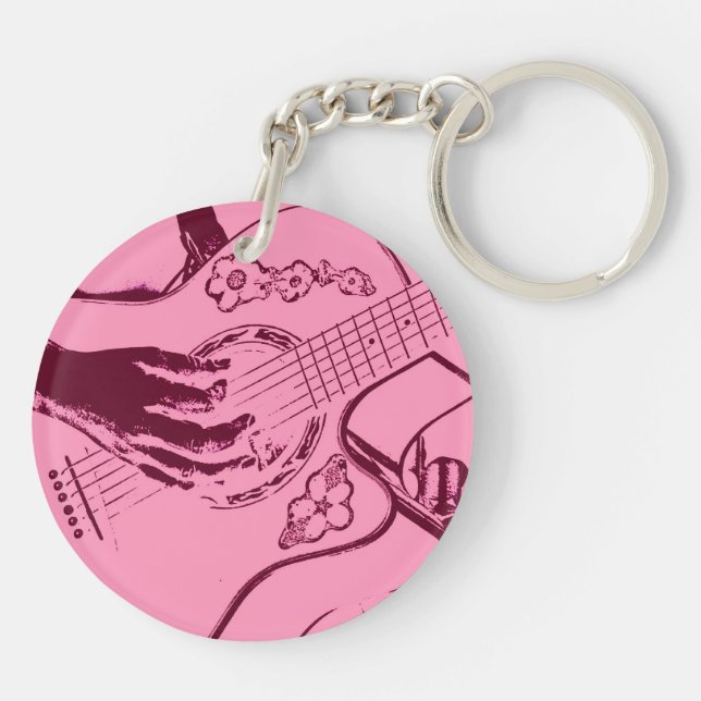 Female Guitar hand pink invert gritty Keychain (Back)
