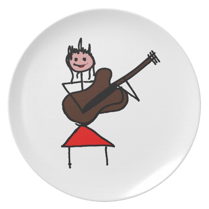 female guitar stick figure brown w pink face red plates