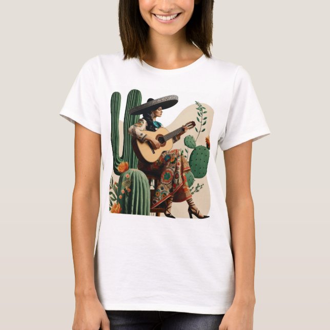 Female Guitarist in Action" T-Shirt (Front)