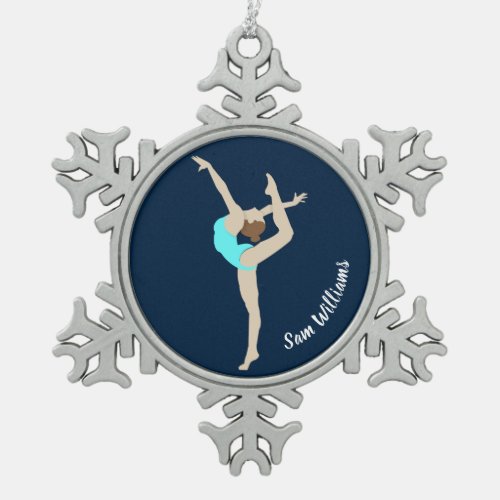 Female Gymnast Snowflake Pewter Christmas Ornament