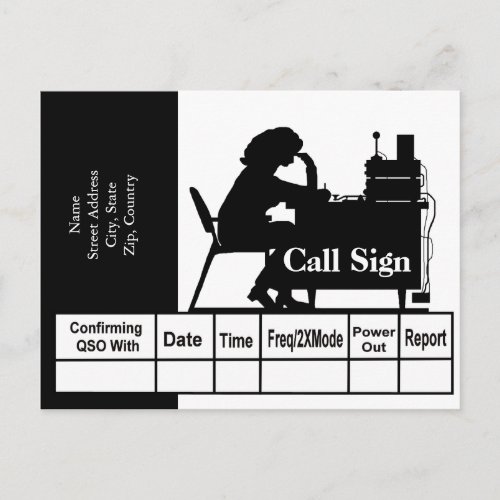 Female Ham Radio Operator Silhouette QSL Card