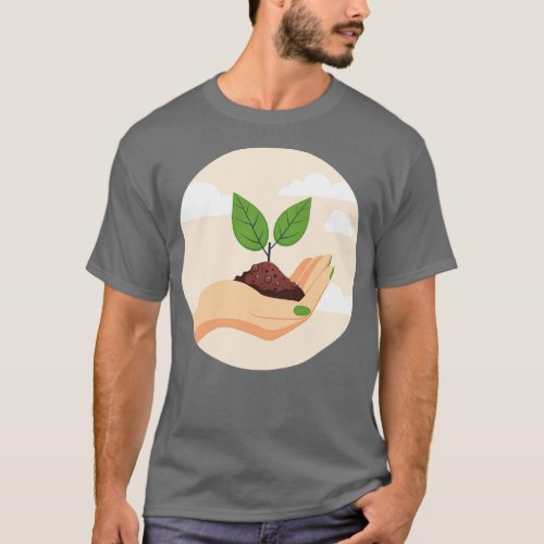 Female hand with sprout and soil T_Shirt