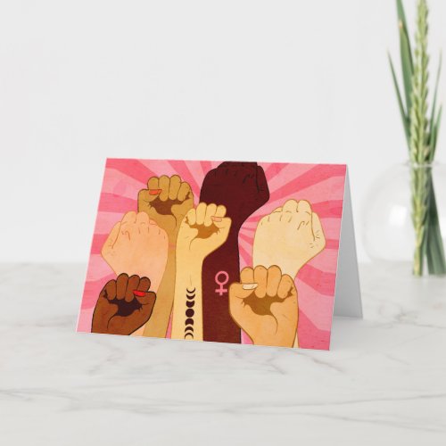 Female hands with fist raised up card