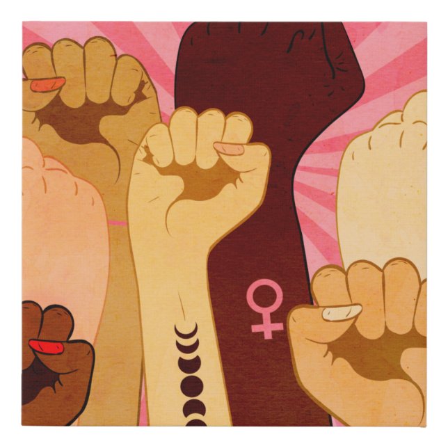Female hands with fist raised up faux canvas print (Front)