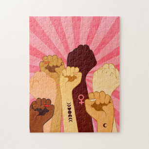 Female hands with fist raised up jigsaw puzzle