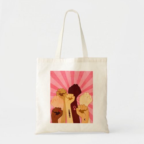 Female hands with fist raised up tote bag