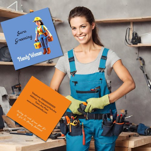 Female handyman handywoman services square business card