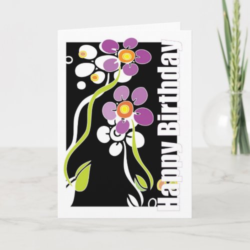 Female happy Birthday Purple flowers Card