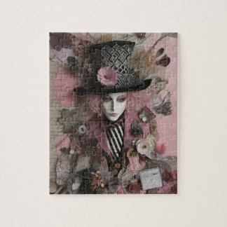 Female Hatter Pink Mixed Media Collage Jigsaw Puzzle