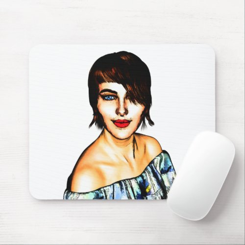 Female Head and Shoulders Portrait Painting Mouse  Mouse Pad