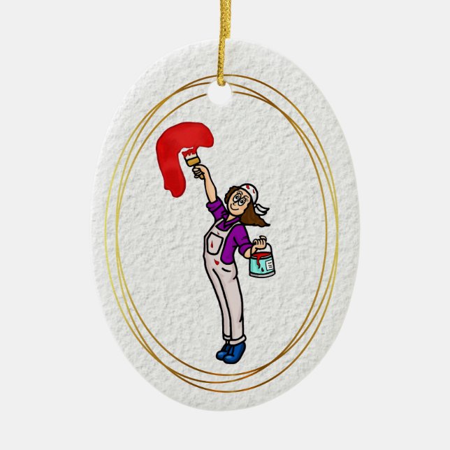 Female House Painter  Brown Hair Ornament (Front)
