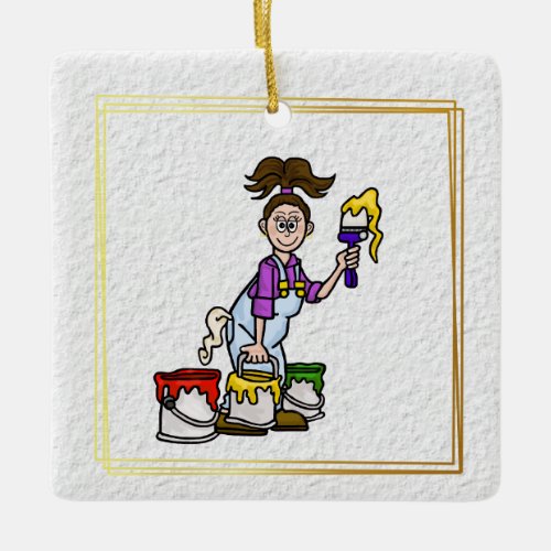 Female House Painter with 3 Paint Cans Ornament