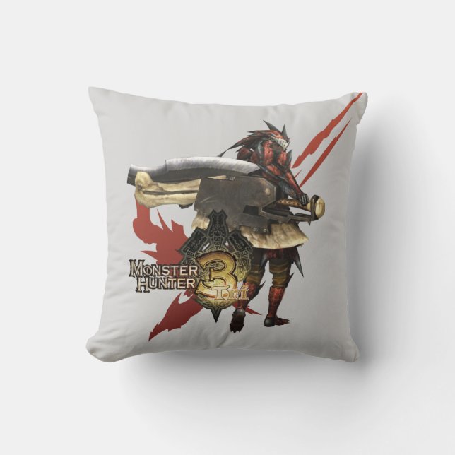 Female Hunter with Switch Axe, Rathalos Armor 2 Throw Pillow (Front)