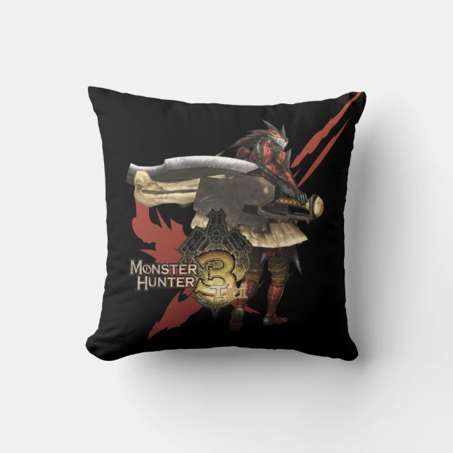Female Hunter with Switch Axe, Rathalos Armor Throw Pillow (Front)
