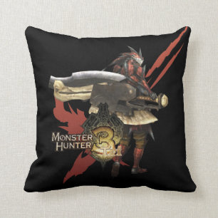 Female Hunter with Switch Axe, Rathalos Armor Throw Pillow
