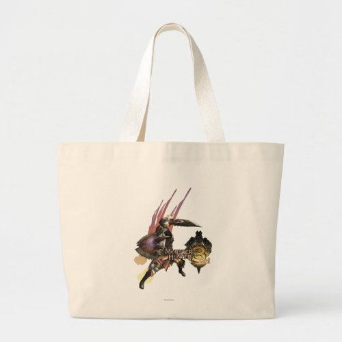 Female Hunter with Sword and Shield Jaggi Armor Large Tote Bag