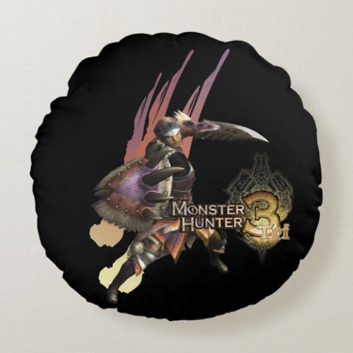 Female Hunter with Sword and Shield Jaggi Armor Round Pillow