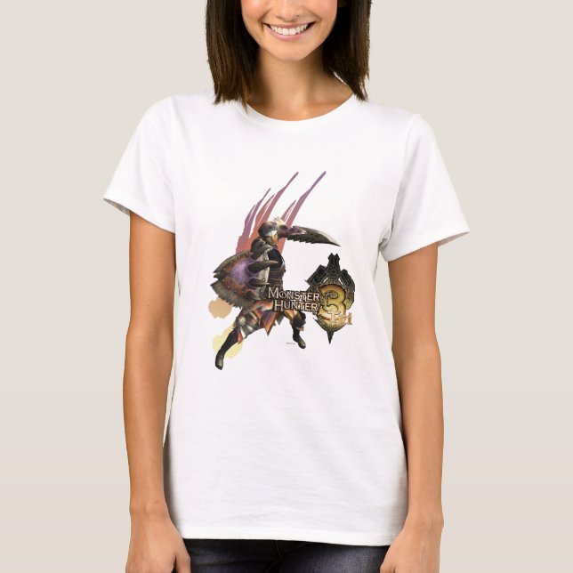 Female Hunter with Sword and Shield, Jaggi Armor T-Shirt (Front)