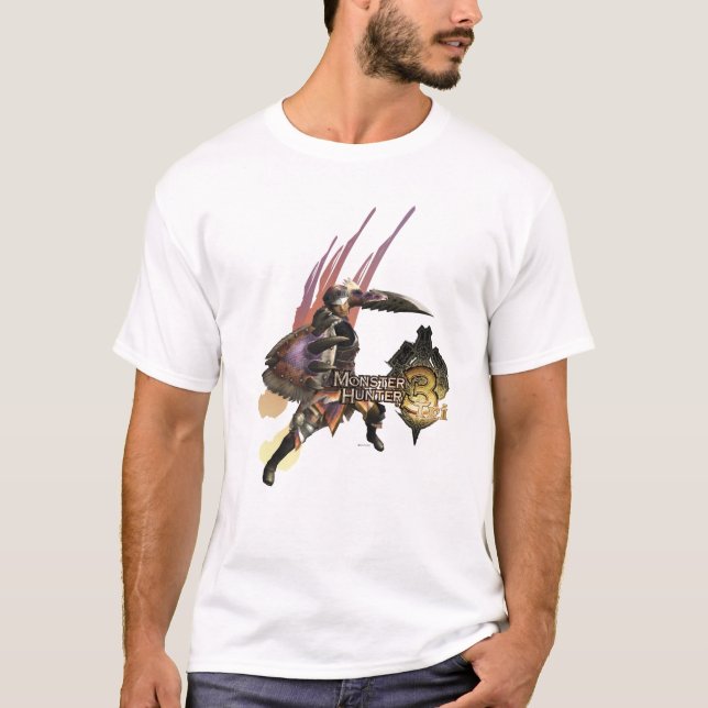 Female Hunter with Sword and Shield, Jaggi Armor T-Shirt (Front)