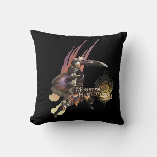 Female Hunter with Sword and Shield Jaggi Armor Throw Pillow