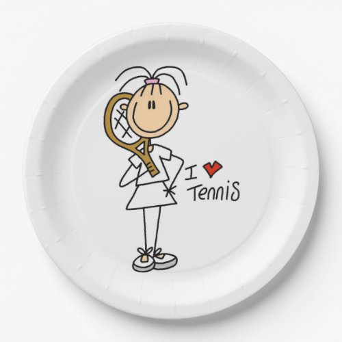 Female I Love Tennis Paper Plates