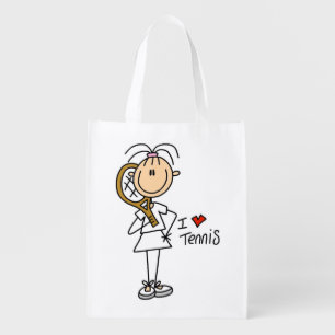 Female I Love Tennis Reusable Grocery Bag