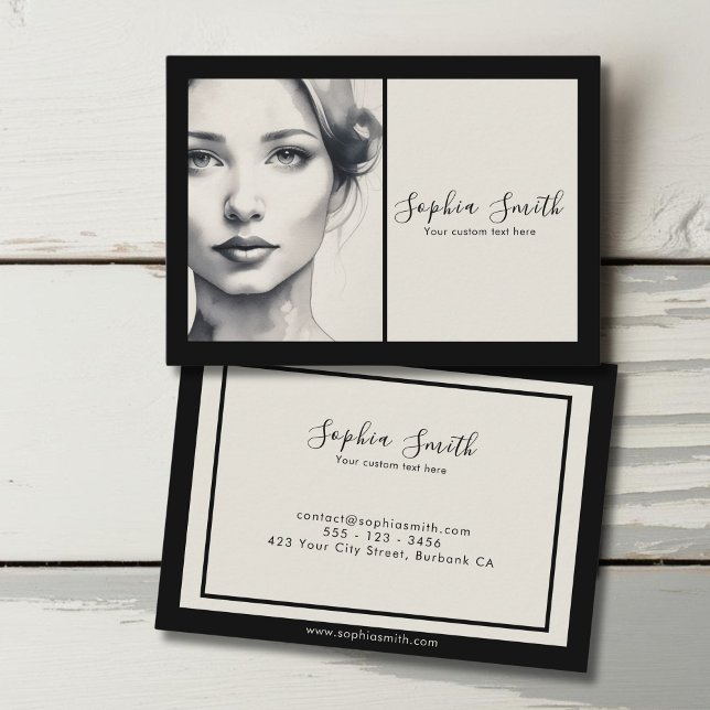 Female Illustration Portrait Watercolor  Business Card (Creator Uploaded)