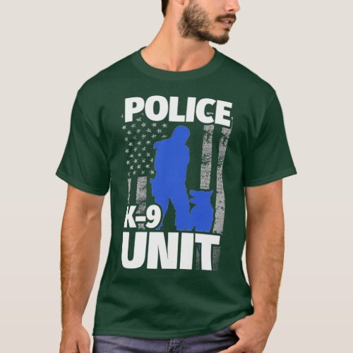 Female K9 Officer and Police Dog Flag T_Shirt