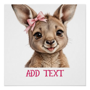female Kangaroo: Baby Animal Pastel bow & Flowers  Poster