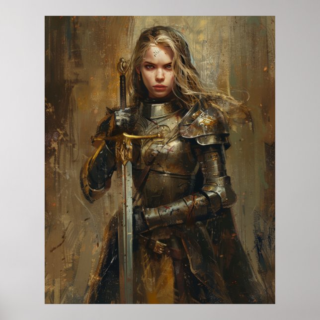 Female Knight in Noble Armor with Sword Poster (Front)