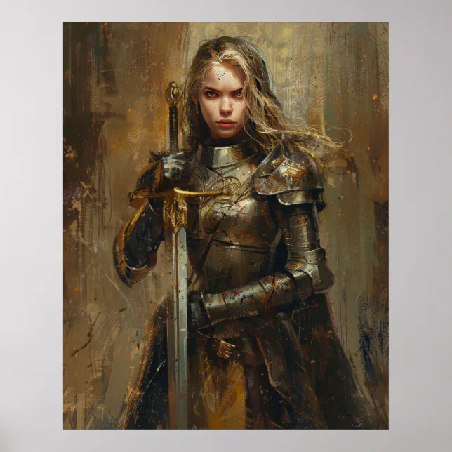 Female Knight in Noble Armor with Sword Poster | Zazzle