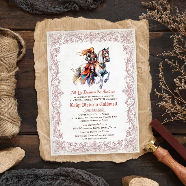 Female Knight Medieval Renaissance Bridal Shower Invitation (Creator Uploaded)
