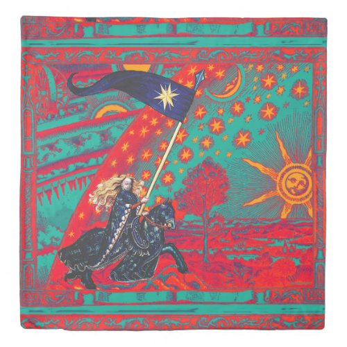 FEMALE KNIGHT OF STARS HORSEBACK FLAMMARION Red  Duvet Cover