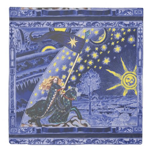 FEMALE KNIGHT OF STARS HORSEBACK IN FLAMMARION  DUVET COVER