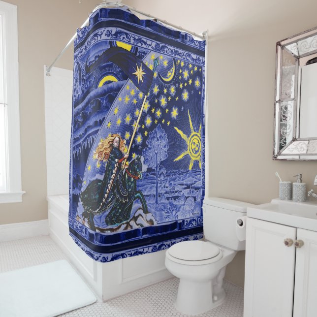 FEMALE KNIGHT OF STARS HORSEBACK IN  FLAMMARION SHOWER CURTAIN (In Situ)