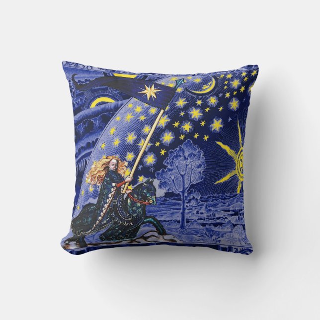 FEMALE KNIGHT OF STARS HORSEBACK IN  FLAMMARION THROW PILLOW (Front)