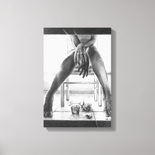 Female legs, glass and rose Pencil drawing art Canvas Print