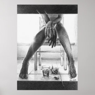 Female legs, glass and rose Pencil drawing art Poster