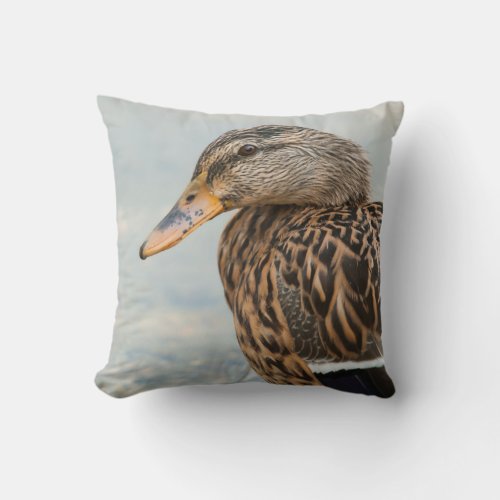 Female Mallard Duck Portrait Throw Pillow