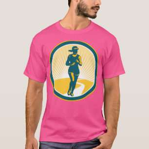 Female Marathon Runner Circle Retro 2 T-Shirt