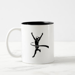 Female Marathon Runner Finishing Race Black Two-Tone Coffee Mug