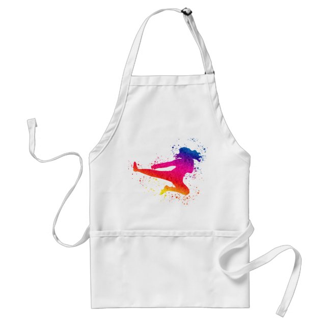 Female Martial Arts, High Kick, Paint Splash Adult Apron (Front)