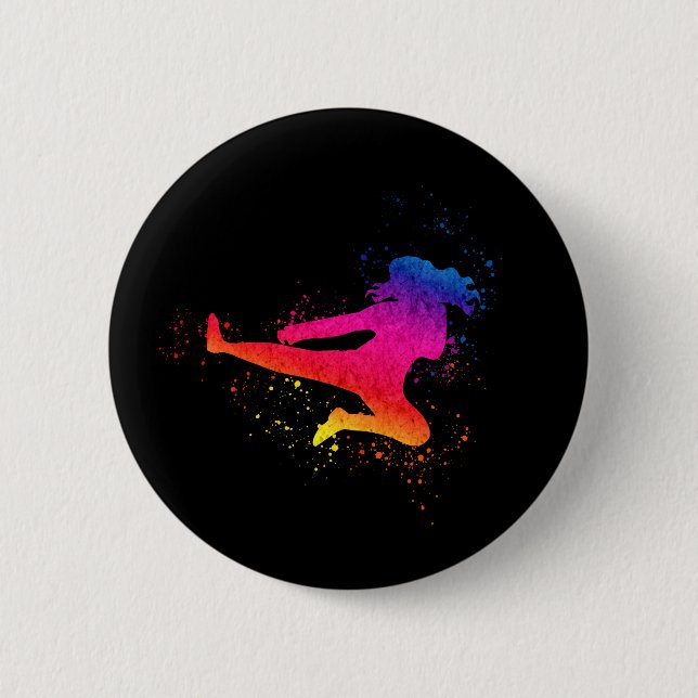Female Martial Arts, High Kick, Paint Splash Button (Front)