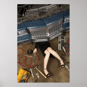 female mechanic fixing stuff poster