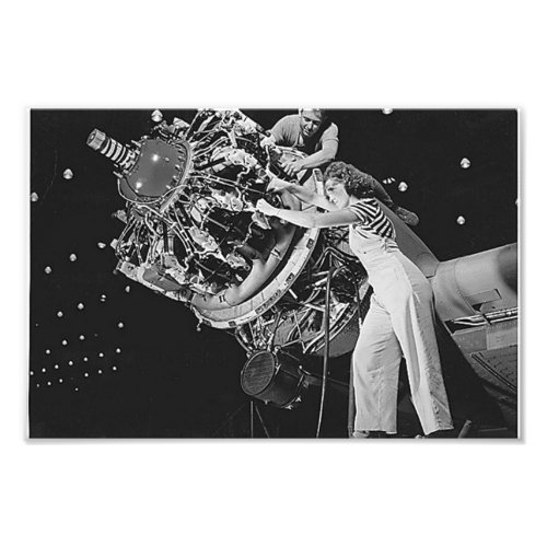 Female Mechanic on a Radial Engine Photo Print