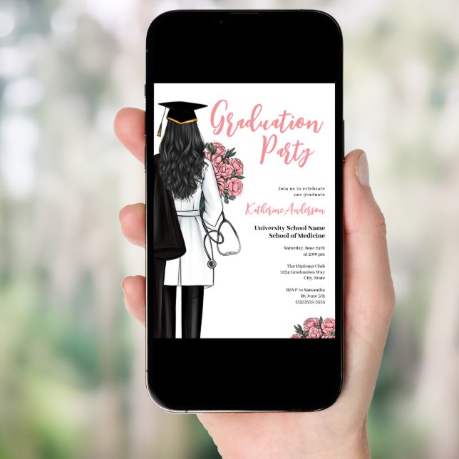 Female Medical School Graduation Party Invitation (Front Digital)