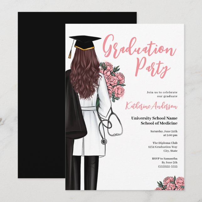 Female Medical School Graduation Party Invitation (Front/Back)
