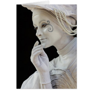 Female mime performing on street corner cards