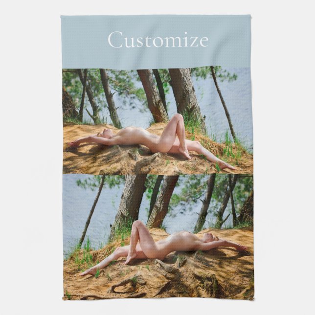 Female Model Sunbathing Thunder_Cove  Kitchen Towel (Vertical)